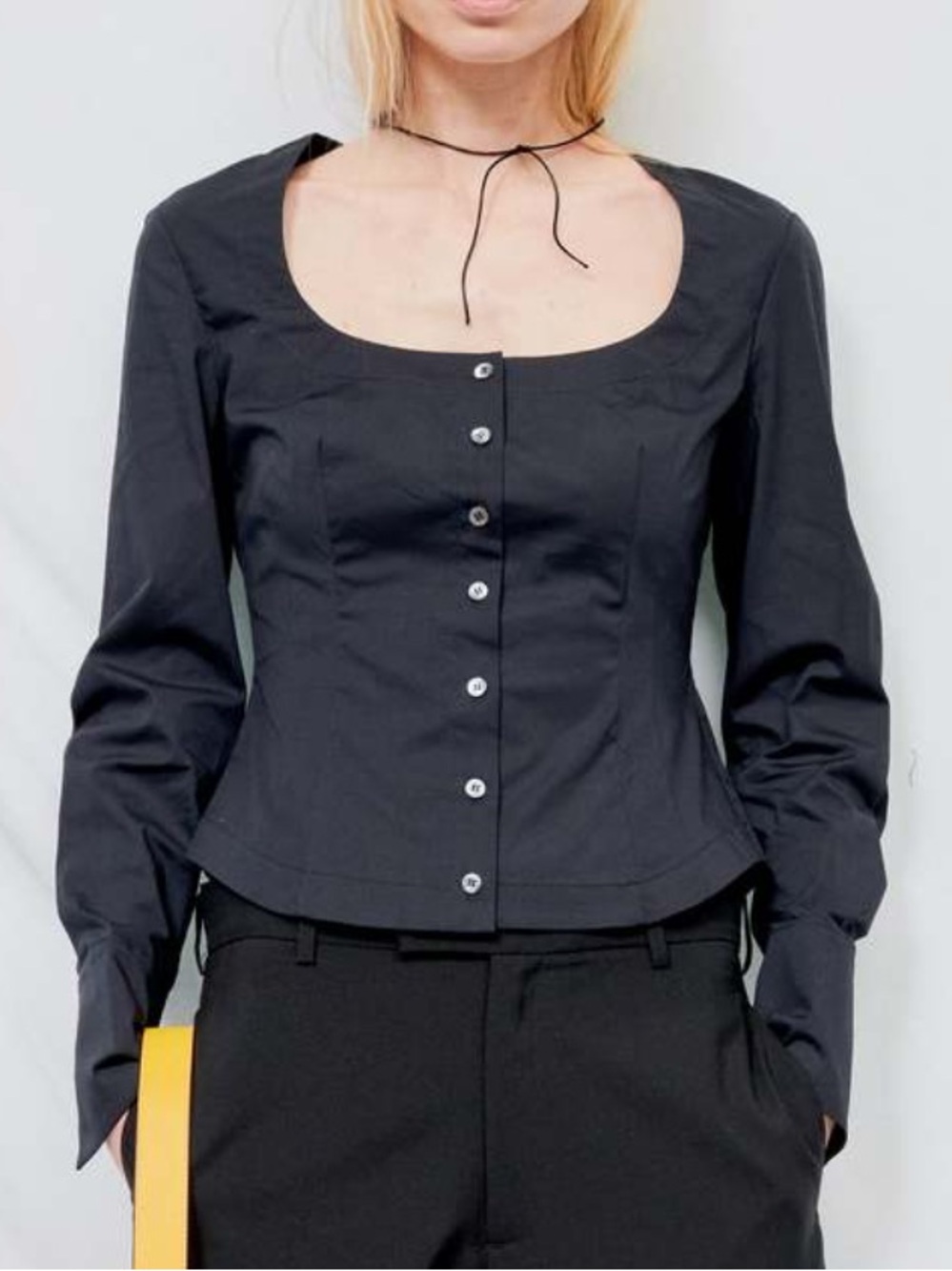 STAUD Poplin Button Down Landon Top in Black Size 14